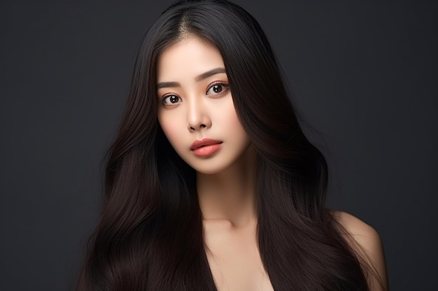 Young asian beauty woman model long hair with korean makeup style on face