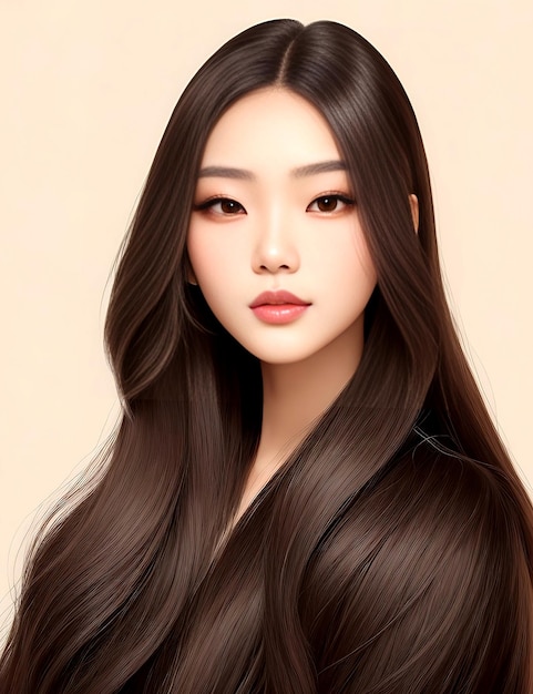 Young Asian beauty woman models with long hair with Korean makeup style ai generated