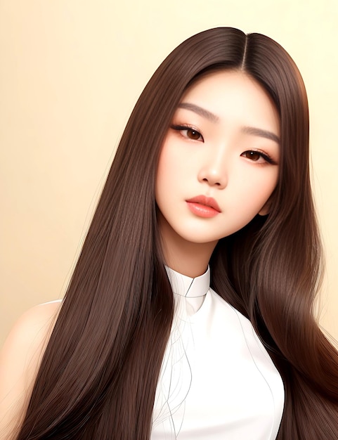 Young Asian beauty woman models with long hair with Korean makeup style ai generated