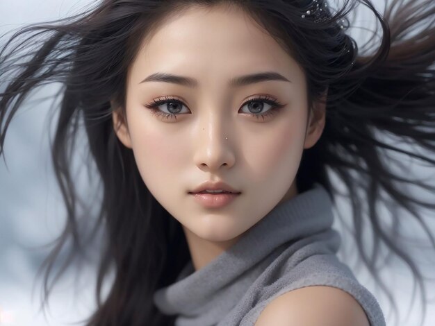 Young asian beauty woman pulled back hair with korean makeup style on face and perfect ski