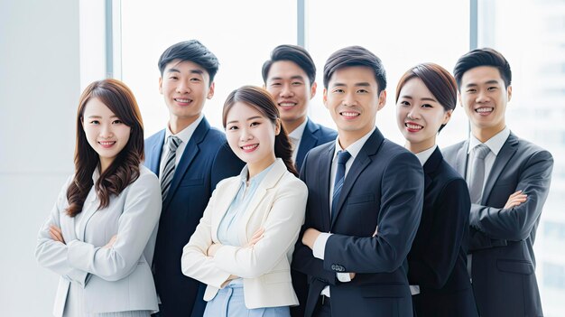 Young asian business people team smiling and posing with crossed arms