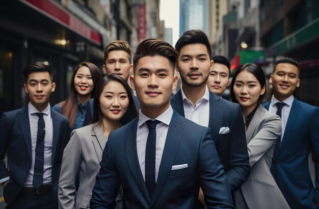 Foto gruppo di giovani uomini d'affari asiatici