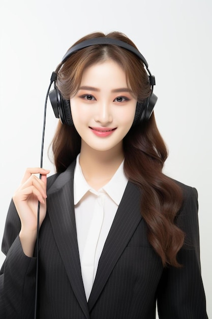 young asian businesswoman call center with headsets isolated over white background