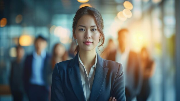 Young asian businesswoman posing with business team Corporate portrait of young woman