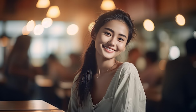 Young Asian Chinese woman student in library