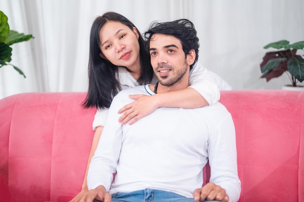 Young Asian couple happy in love family