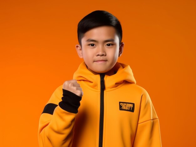 Young asian kid dressed in sportswear clearly active and full of energy