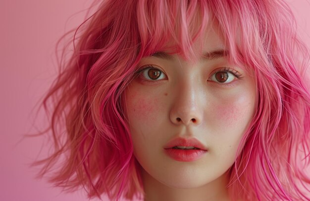 Photo a young asian lady with pink hair