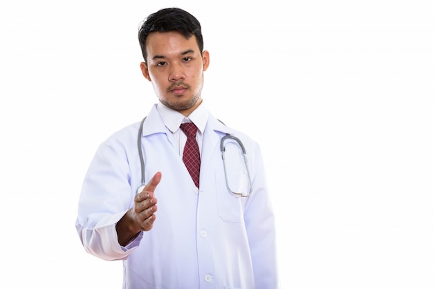  young Asian man doctor giving handshake