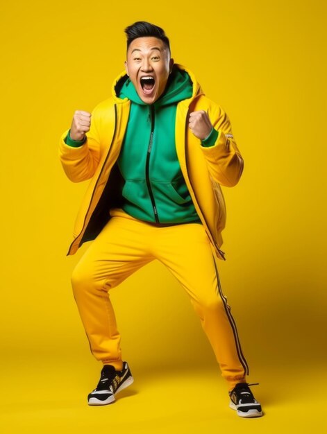 Photo young asian man dressed in sportswear clearly active and full of energy