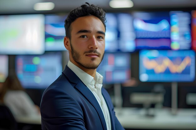 A young asian man at the trading floor