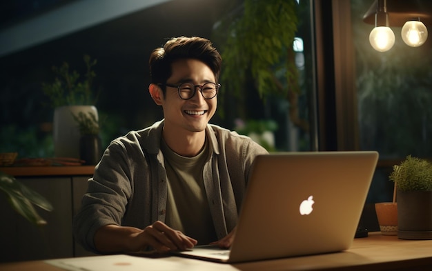 Young Asian Man Wearing Glasses in Virtual Meeting Generative AI