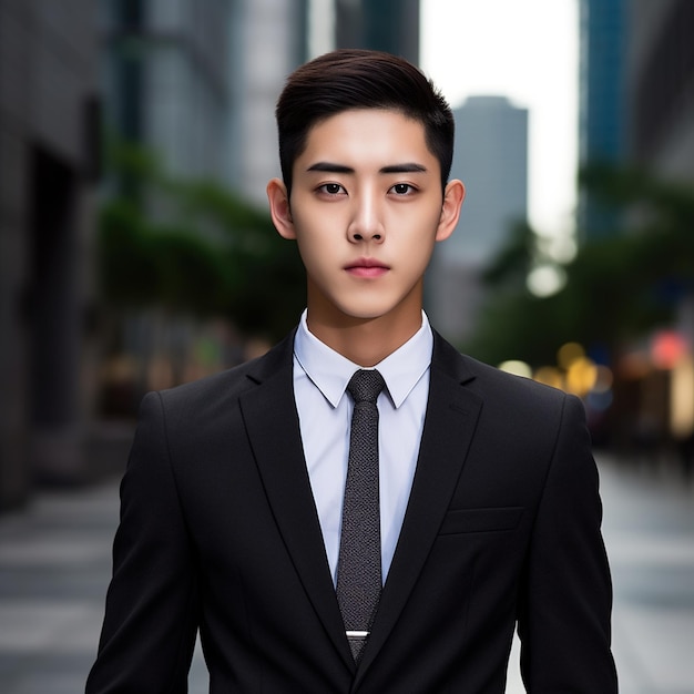 A young Asian professional in a suit and tie