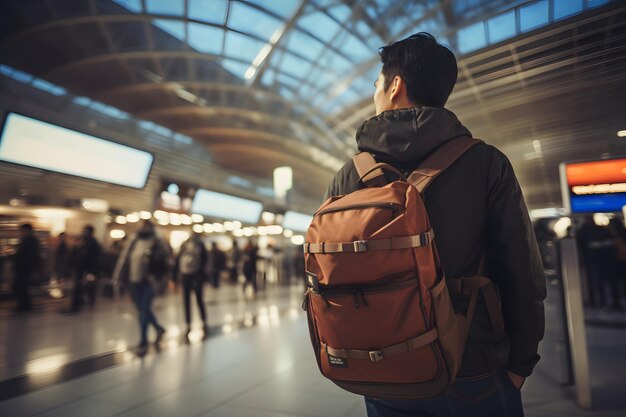 사진 공항 에서 비행기 를 기다리고 있는 젊은 아시아 여행자