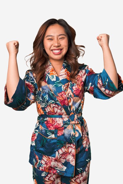 A young Asian woman celebrating a new wearing a kimono a traditional Japanese garment