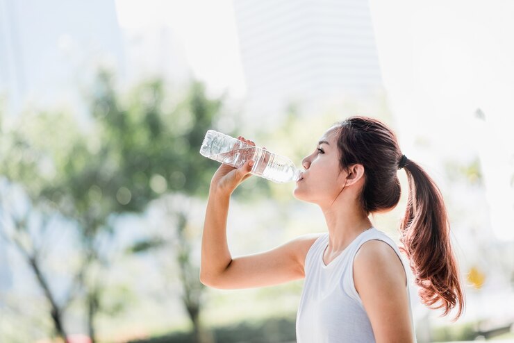 Photo 若い、アジア人、女、飲むこと、水、ボトル、ジョギング、公園