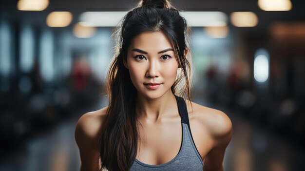 young asian woman exercising working out in gym