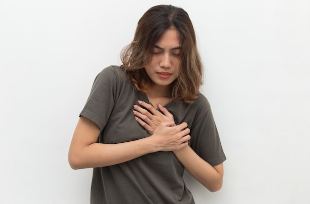 Young Asian woman got chest pain