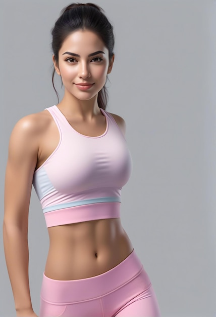Молодая азиатка в розовой спортивной одежде.