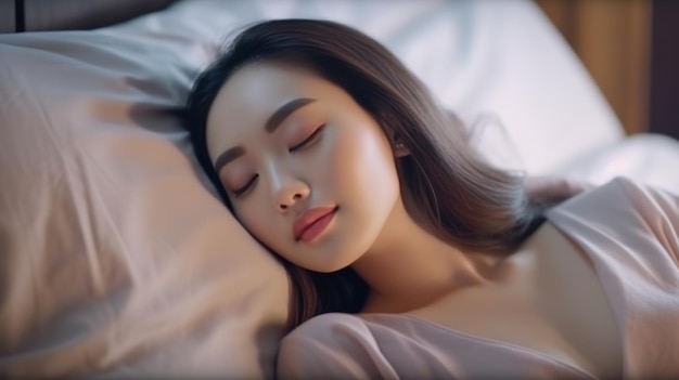 Young asian woman sleeping well in bed