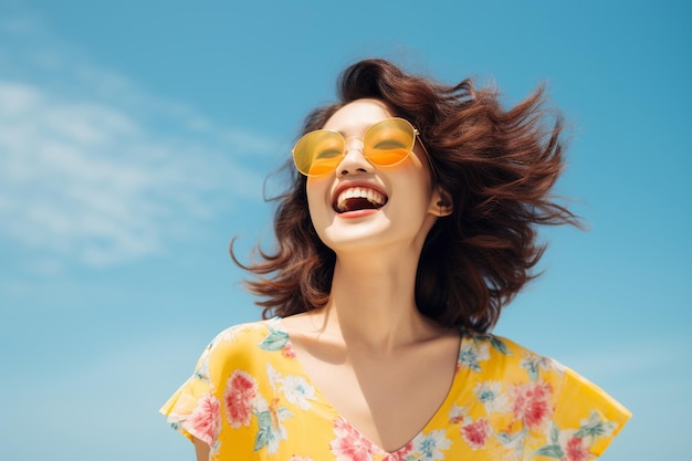 a young asian woman in sunglasses enjoying summer vacation