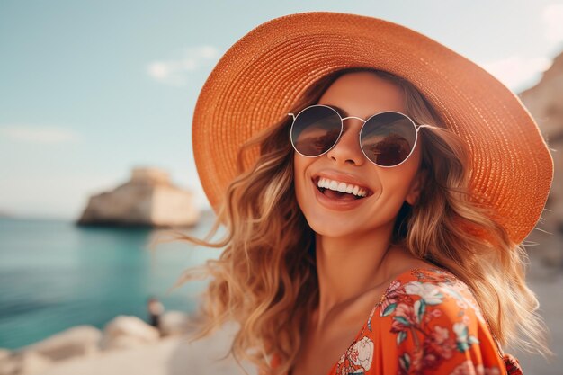 a young asian woman in sunglasses enjoying summer vacation