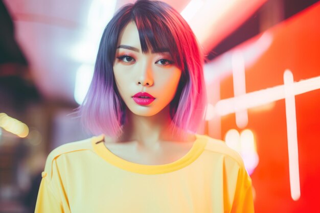 빈티지 레트로 옷을 입은 젊은 아시아 여성