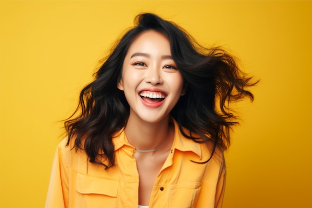 행복하고 성공적인 표정을 가진 젊은 아시아 여성