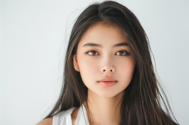 Photo young asian woman with natural look and messy hair