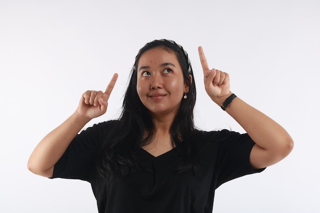 Young Asian woman with no make up on white background