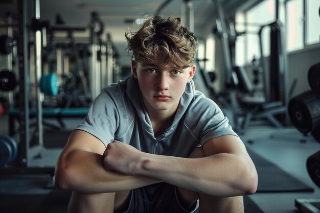 Young Athlete Resting at Gym PostWorkout with AI generated