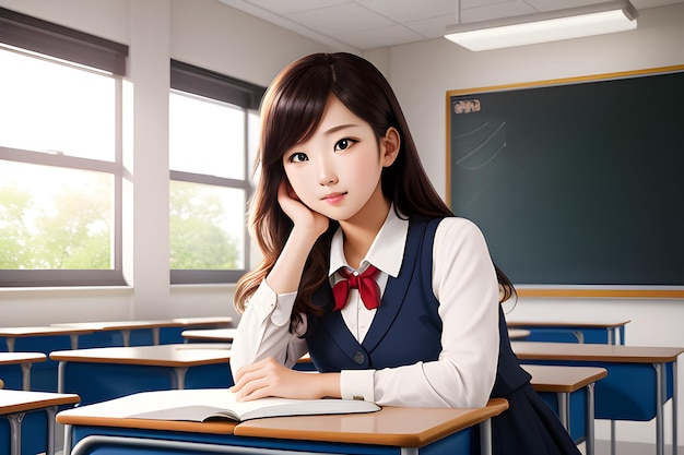Молодая привлекательная студентка в классе с классной доской смотрит в камеру PNG файл AI Генеративная иллюстрация Цифровое искусство