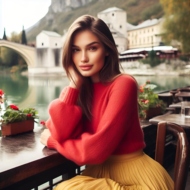 Foto una giovane donna attraente ed elegante che fa da modella per una foto