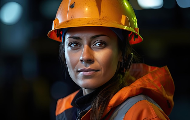 Young attractive and empowered female engineer with orange safety vest Generative AI