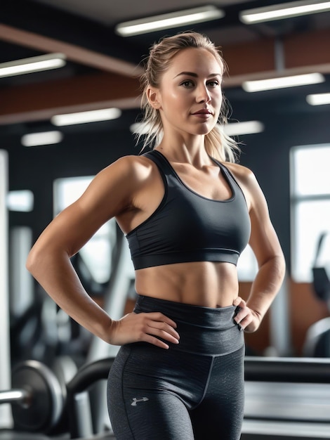 Foto giovane ragazza attraente che si esercita in palestra