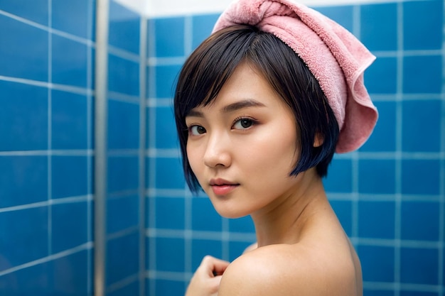 Young attractive girl posing in the bathroom