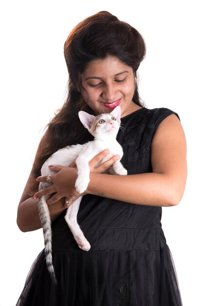 Young attractive girl with cat  