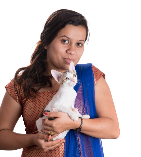 Young attractive girl with cat  