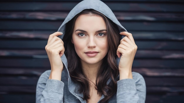 Young attractive woman in hood