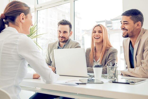 Young attractive woman during job interview