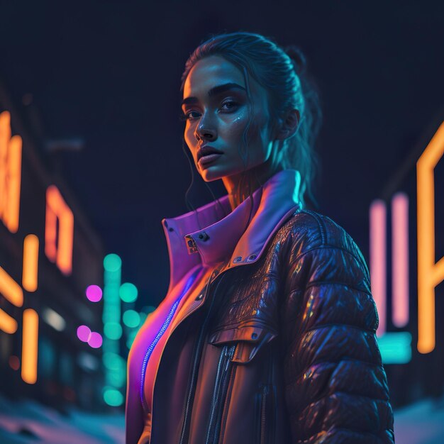 Young attractive woman in neon jacket