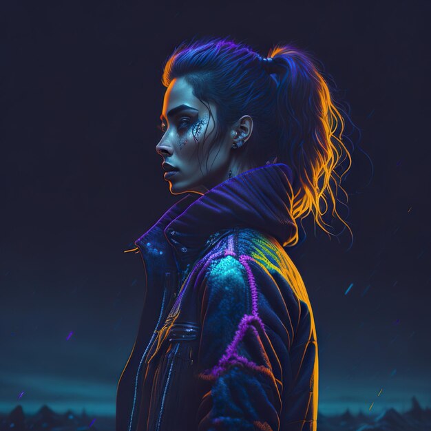 Young attractive woman in neon winter jacket