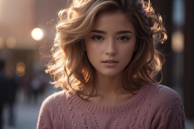 Young attractive woman in sweater feel cold