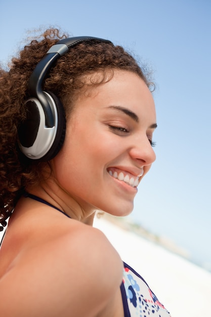 Young attractive woman with a headset