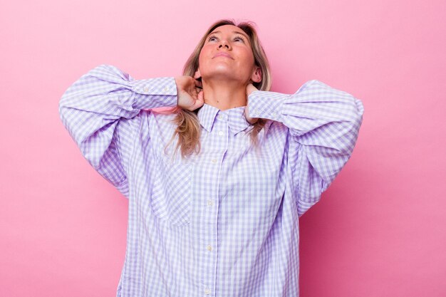 Young australian woman isolated feeling confident, with hands behind the head.