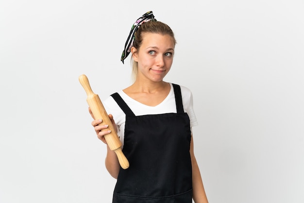 Young bakery woman isolated on white