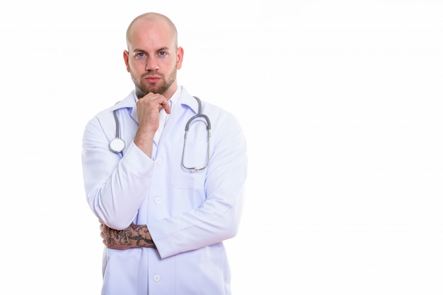  young bald muscular man doctor