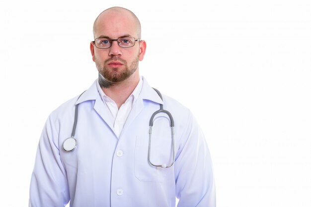  young bald muscular man doctor