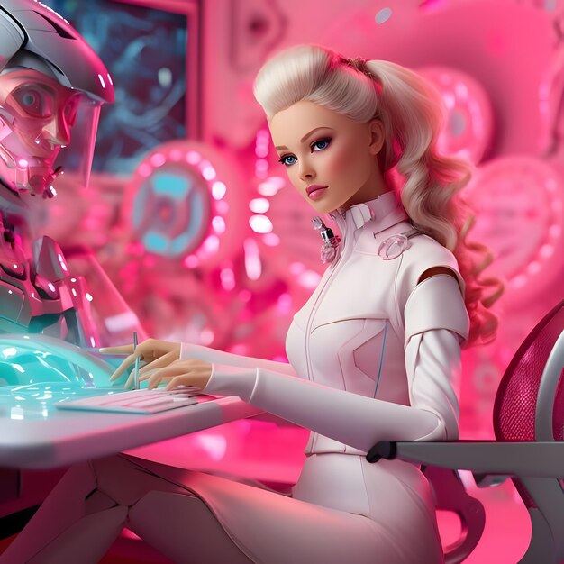 A young barbie girl in a futuristic world concept