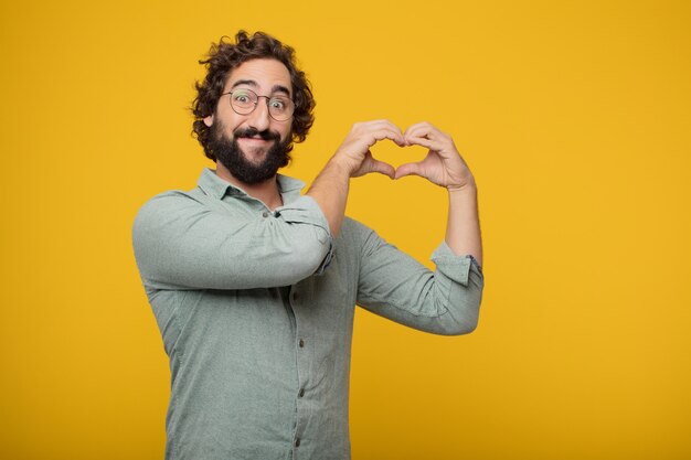 Young bearded businessman expressing a concept